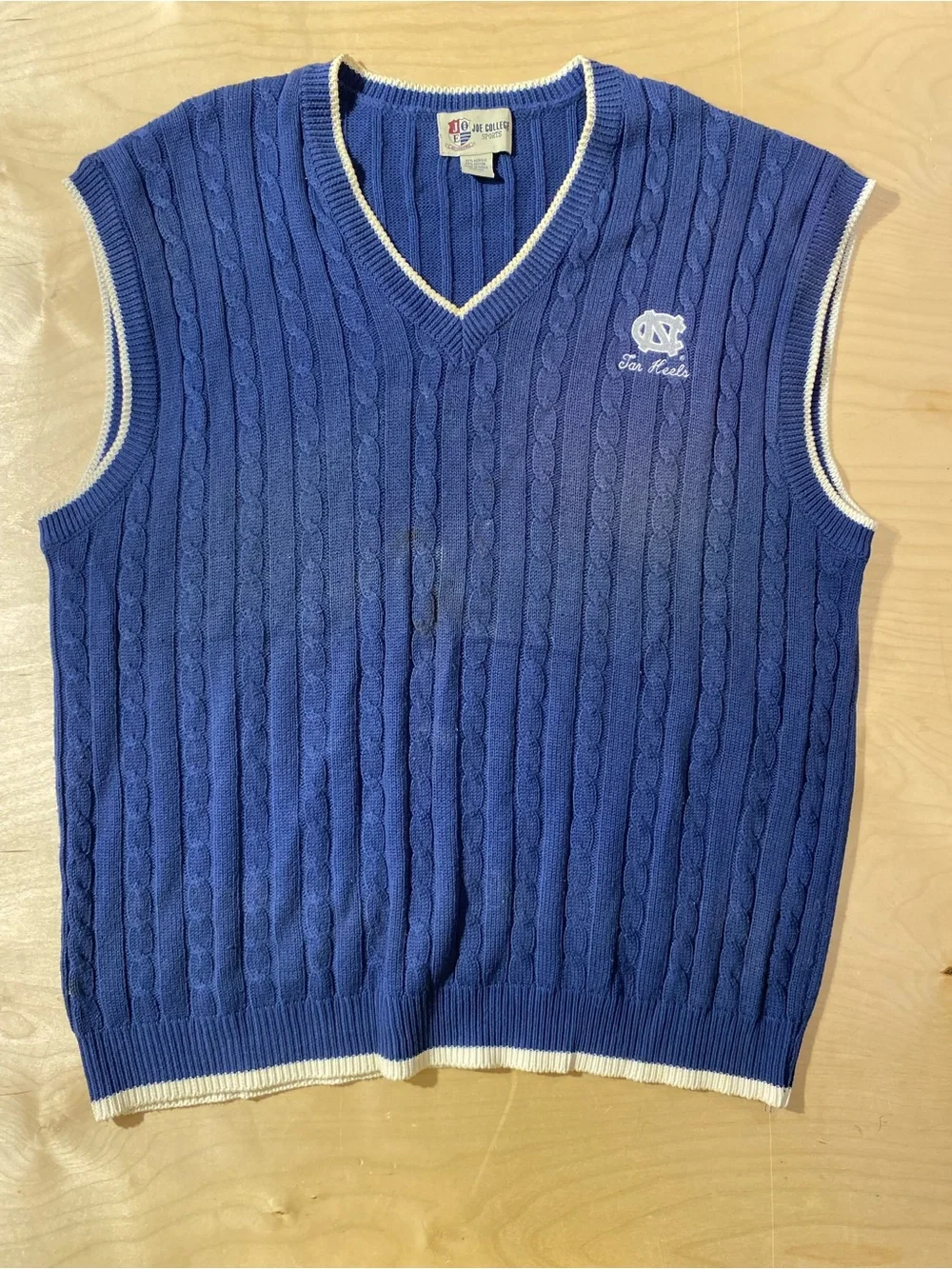 Joe College Sports UNC Blue Cable-Knit V-Neck Sweater Vest 2XL (SX)